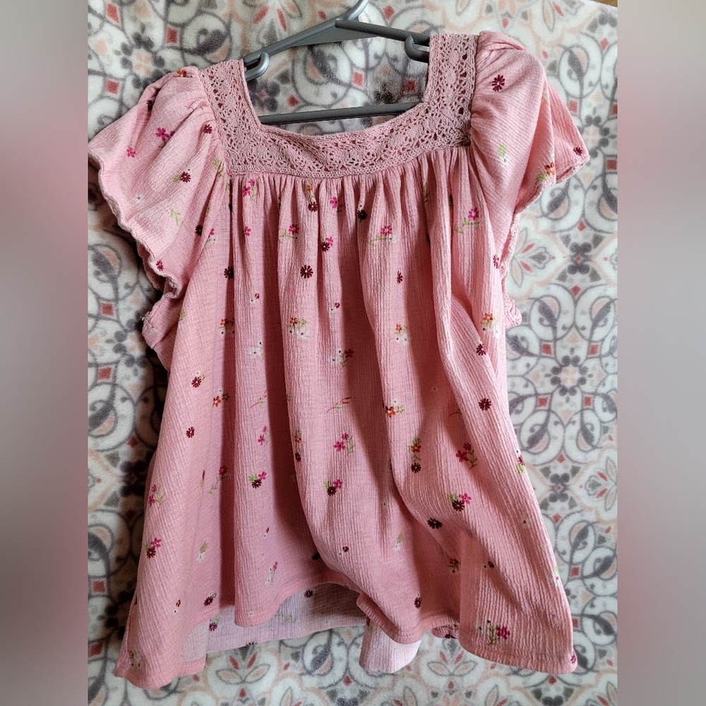 Pink Floral Lace Blouse